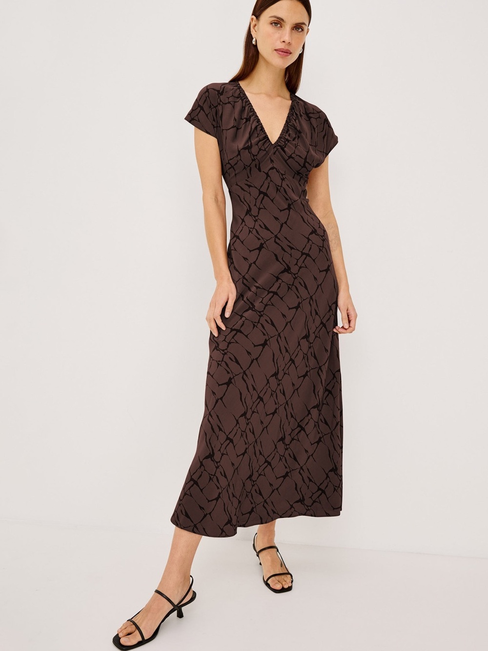 Rails Brown Printed V-Neck Maxi Dress